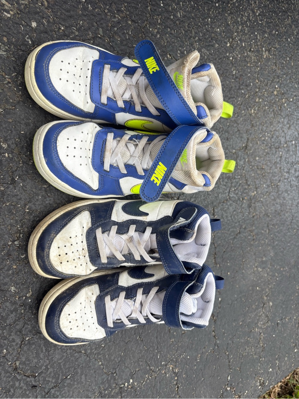 Nike Kids High-Top Sneakers in Blue, White and Neon Green
